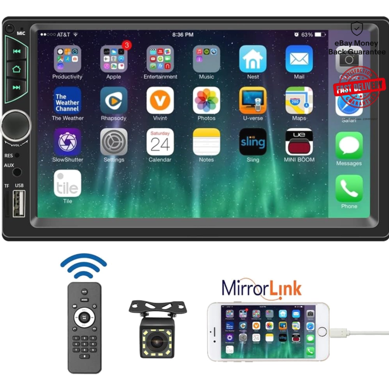 Double Din Car Audio Receiver with Backup Camera & Steering Wheel Control