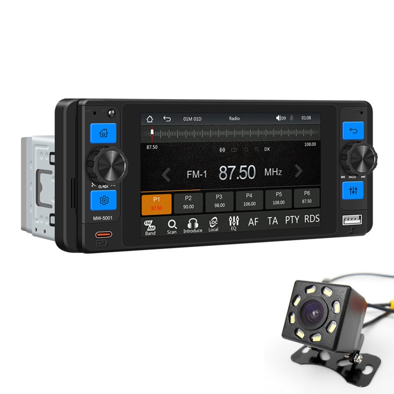 Single DIN 5″ Multimedia Player Car Stereo FM/RDS Radio Bluetooth USB HeadUnit