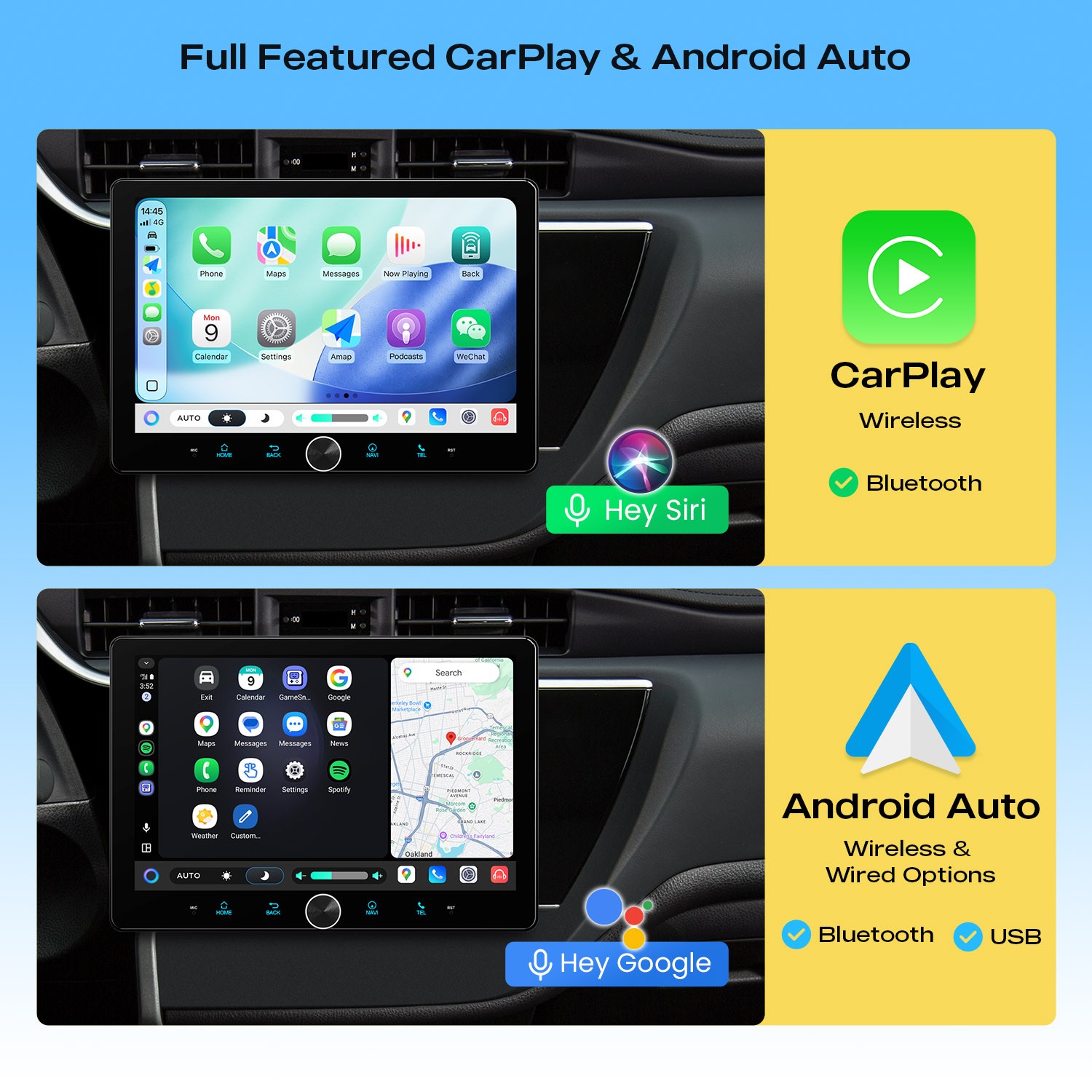 10.1″ AKM DSP Android 14 Radio For Universal 2 Din 8GB 128GB QLED GPS Navigation