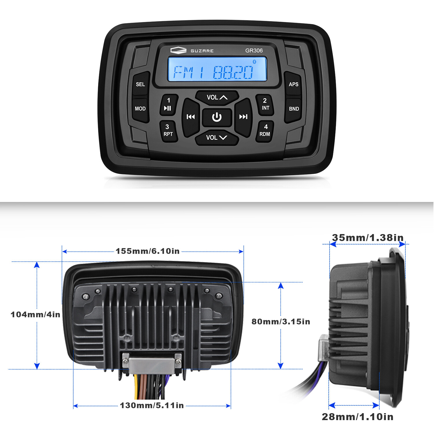 Marine Waterproof Radio Digital Media Audio Package w/ Bluetooth/AUX/USB