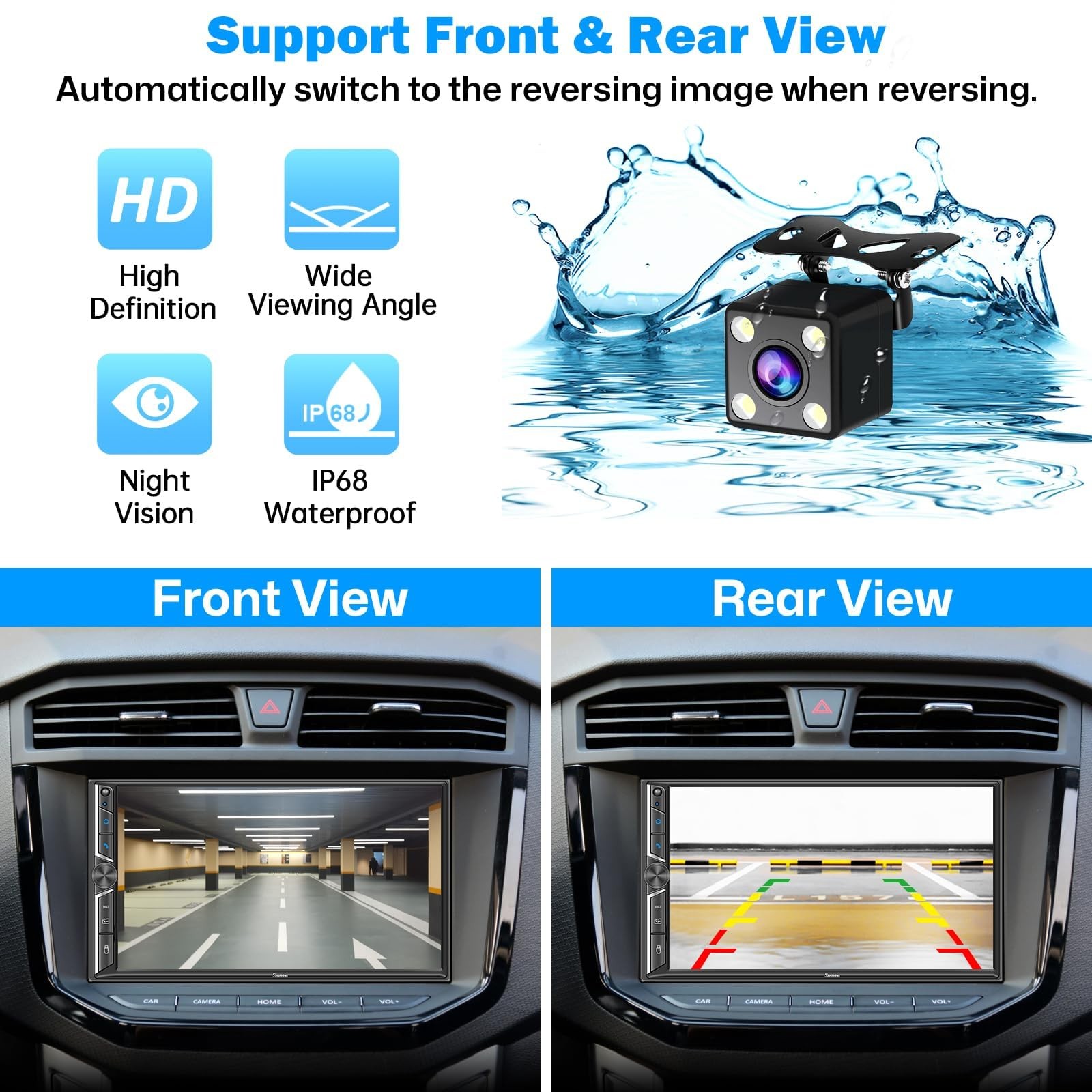 7″ Double Din Car Stereo Compatible with Black Wireless Carplay+Android Auto