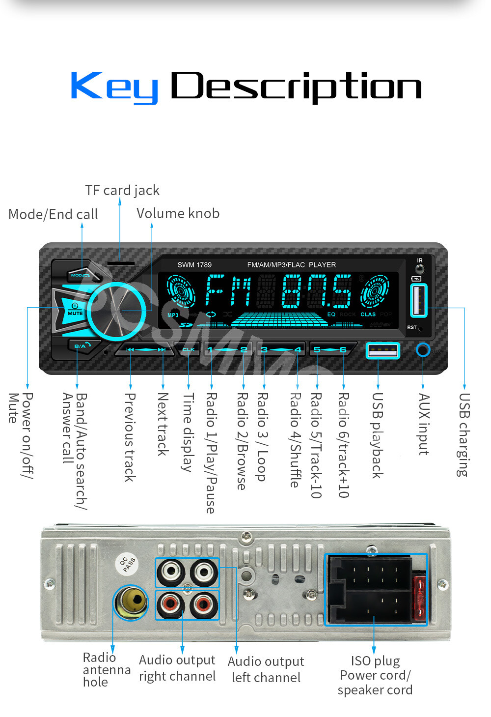 Single DIN In-Dash Bluetooth MP3 Player Audio Receiver Digital Media Car Radio