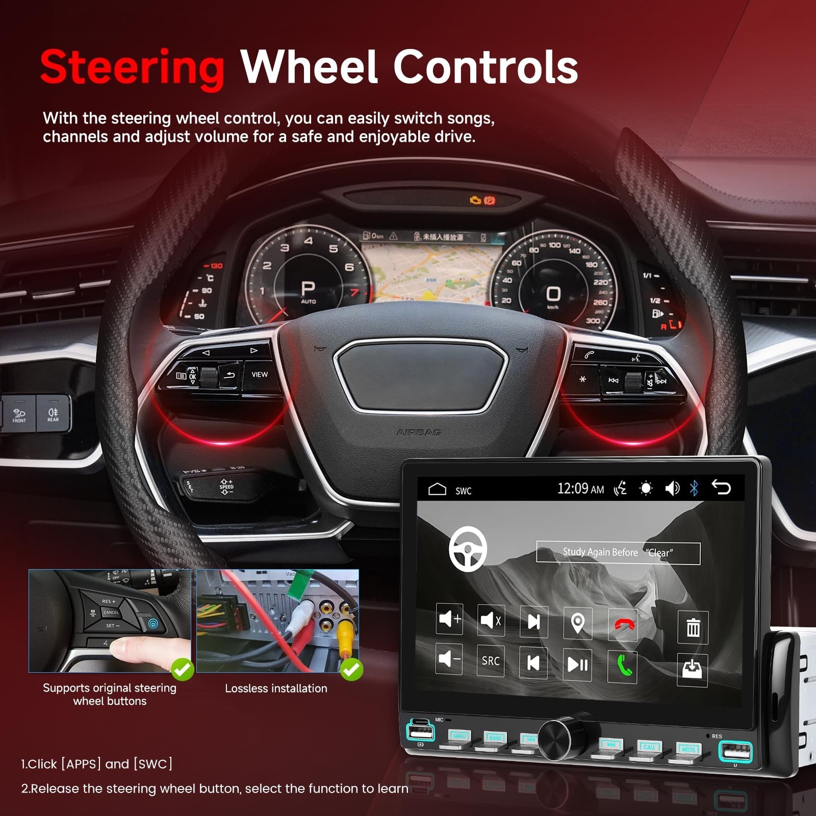 7″ Single Din Car Stereo – Bluetooth, Mirror Link, Steering Wheel Control, FM Ra