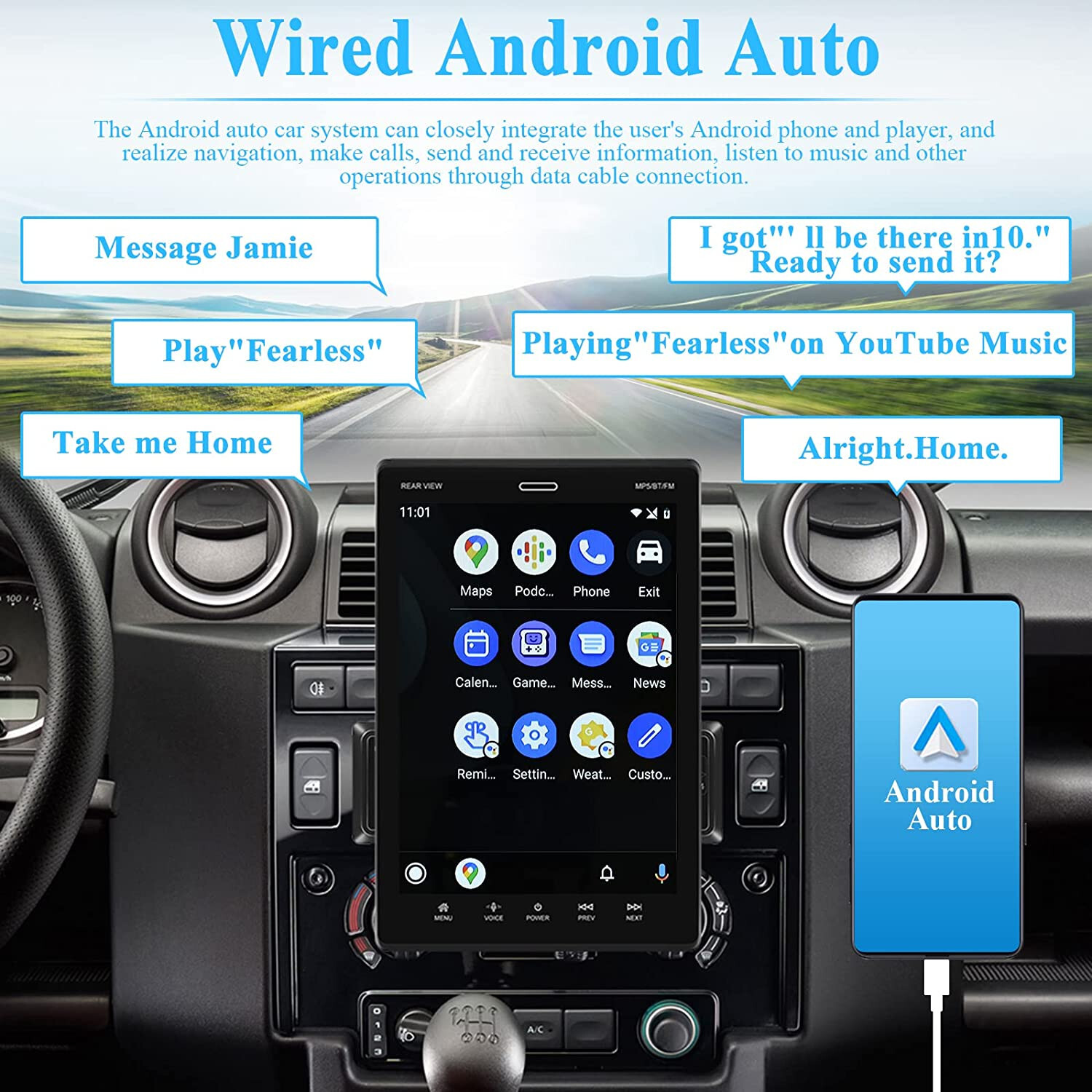 Car Play 9.5 Inch Screen SWC DVR USB AUX TF FM Radio Mirror Link Single Din 1DIN