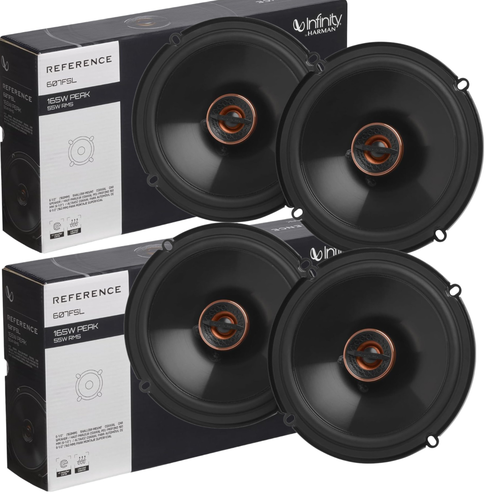 4X Infinity REF607FSL 6.5″ Coaxial Speakers – 165W, Flush Mount, 640WATTS X4