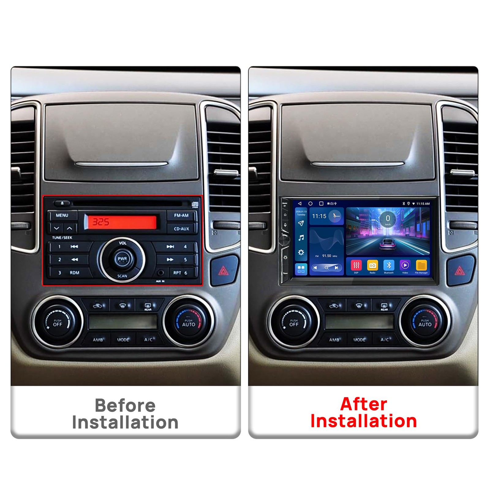 Double Din Car Stereo, 7″ QLED Touchscreen 1280×720, 2GB RAM 64GB ROM, Wirele…