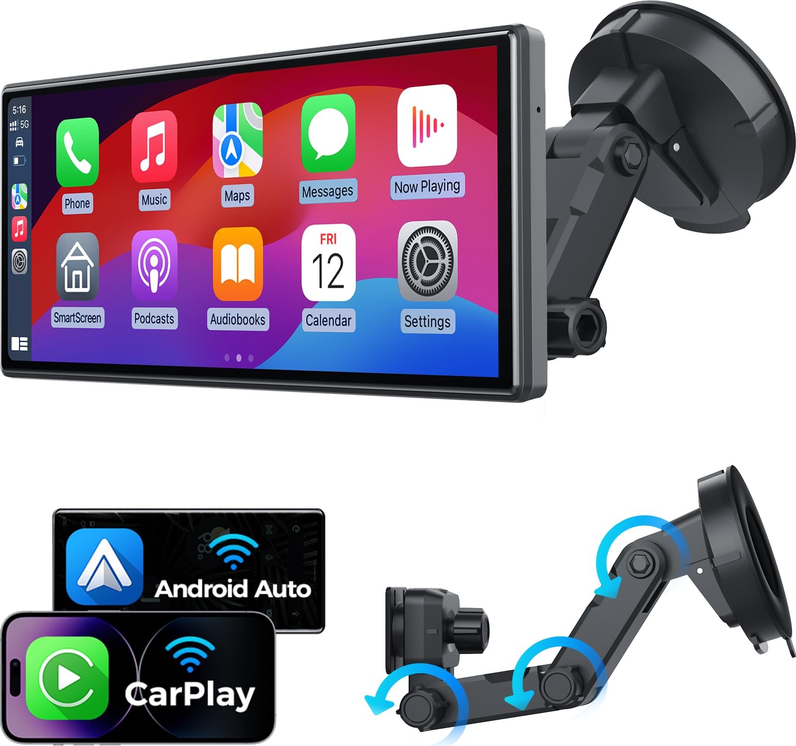 JATAZA 10.26″ Wireless Apple Carplay Screen for Car, Secure Strong Bracket