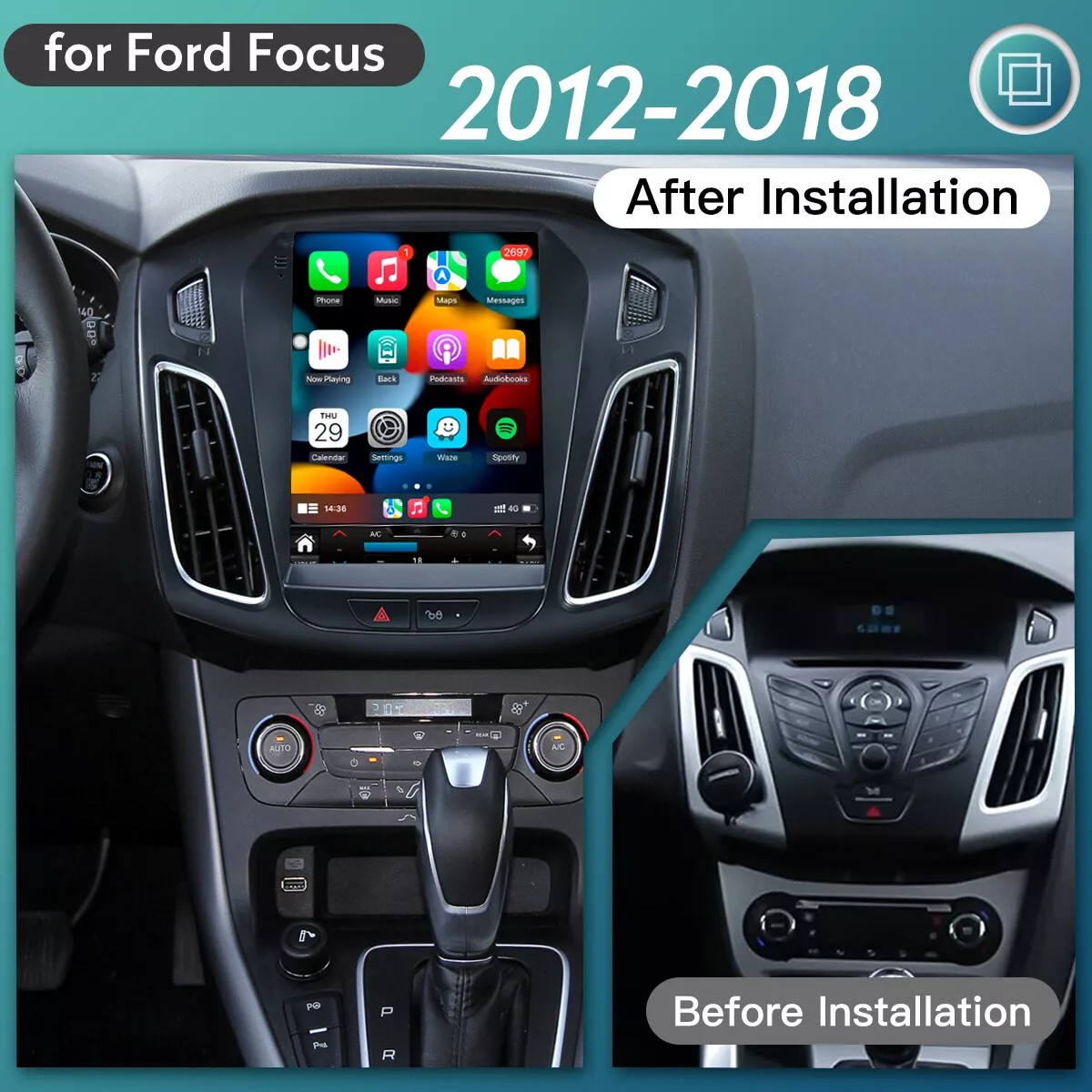 64GB Car Radio Apple CarPlay GPS Stereo For Ford Focus 2012-2018 Android 15 9.7″