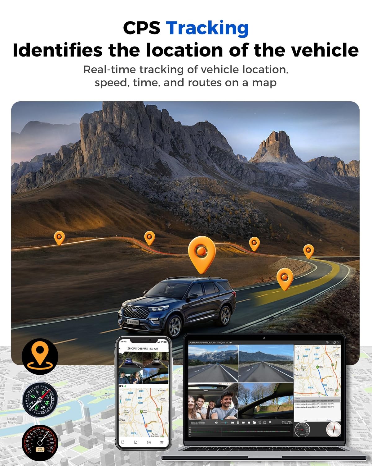 360 View 4 Channel Dash Cam Front and Rear Left Right Inside Camera for Cars, GP