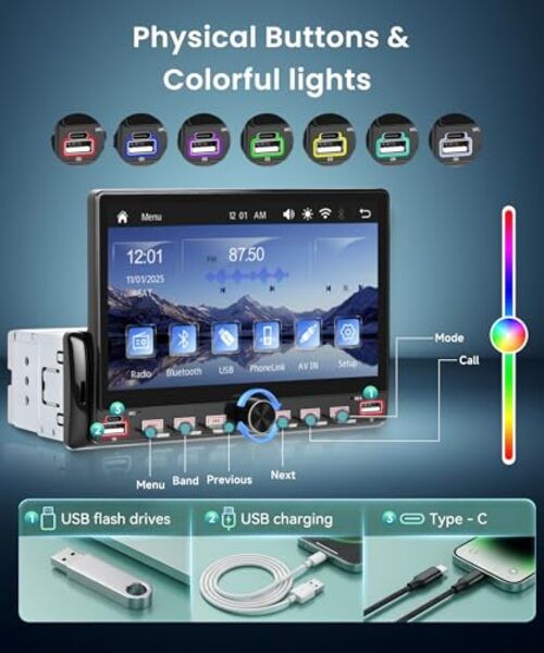 Single Din Car Stereo with Wireless CarPlay 7 Inch with Wireless CarPlay