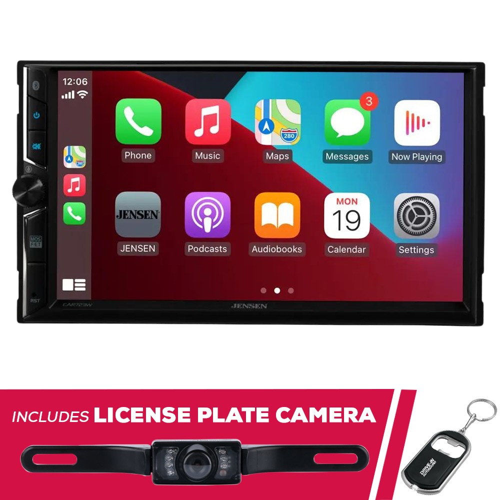 Jensen CAR723W 7″ Double-DIN Digital Multimedia w/ License Plate Camera