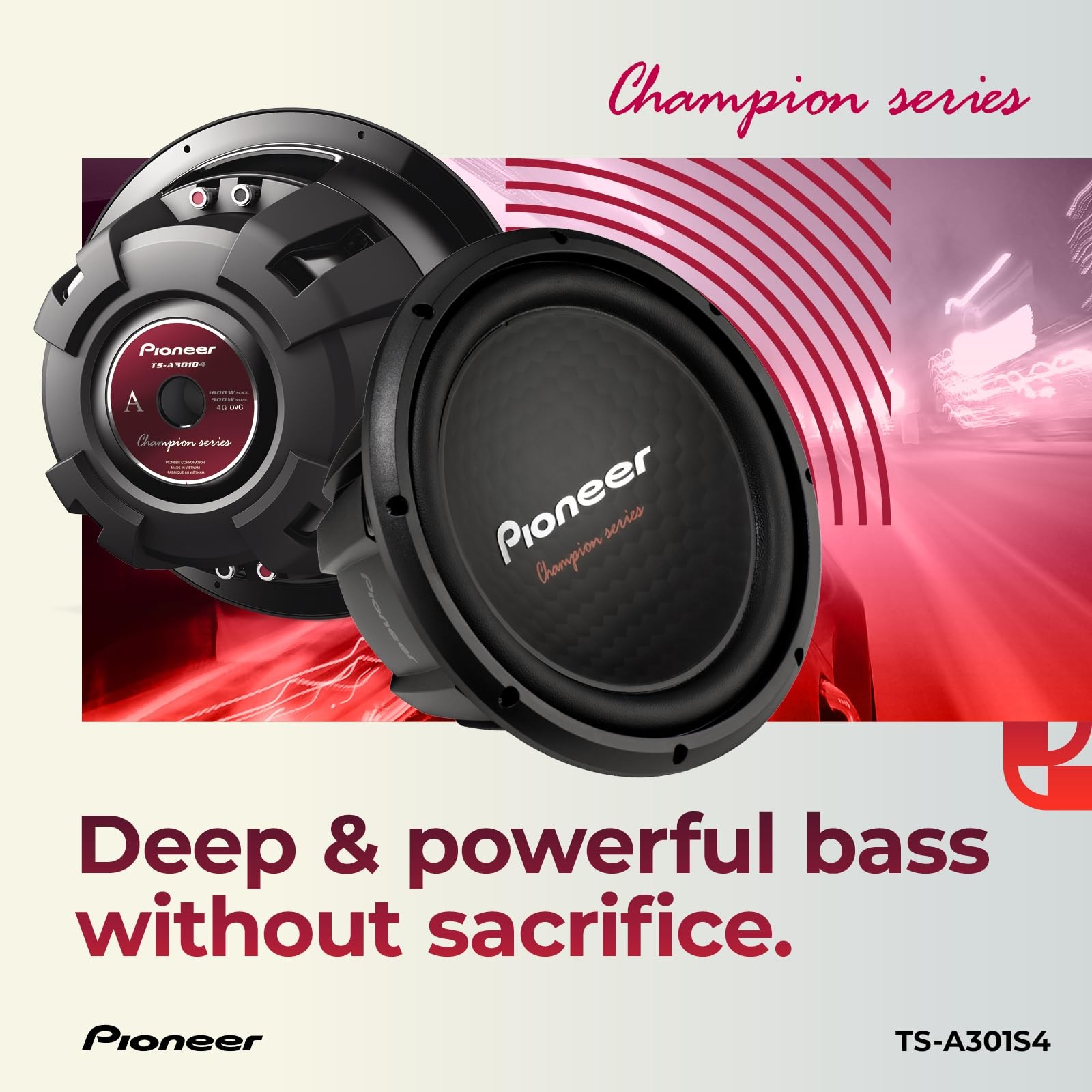 PIONEER TS-A301S4 – Powerful 12-inch Subwoofer, 1600 Watts Peak Power, Single 4