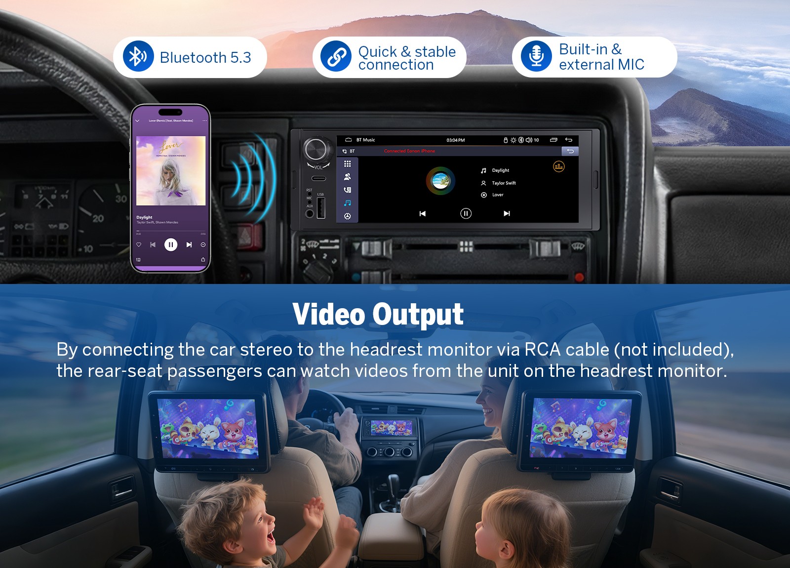 X3U 1DIN CarPlay Android Auto 6.28″ Car Stereo Radio Bluetooth Head Unit GPS CAM