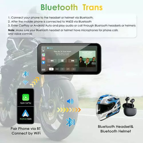 W533 Wireless Carplay Android Auto Motorcycle Stereo with HD 1080P not Camera