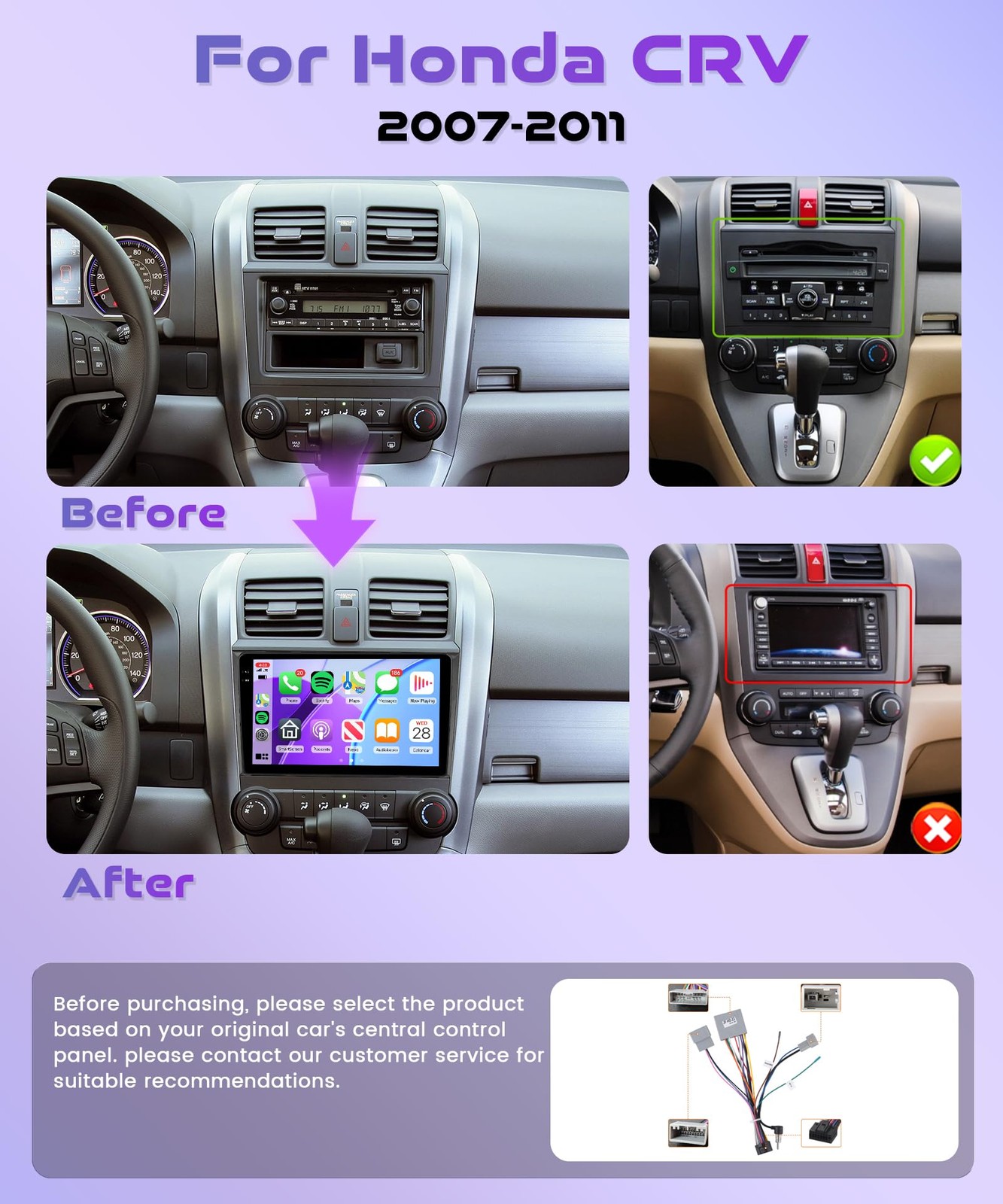 9″ Touchscreen Wireless Carplay & Android Auto Stereo for 2007-2011 Honda CRV