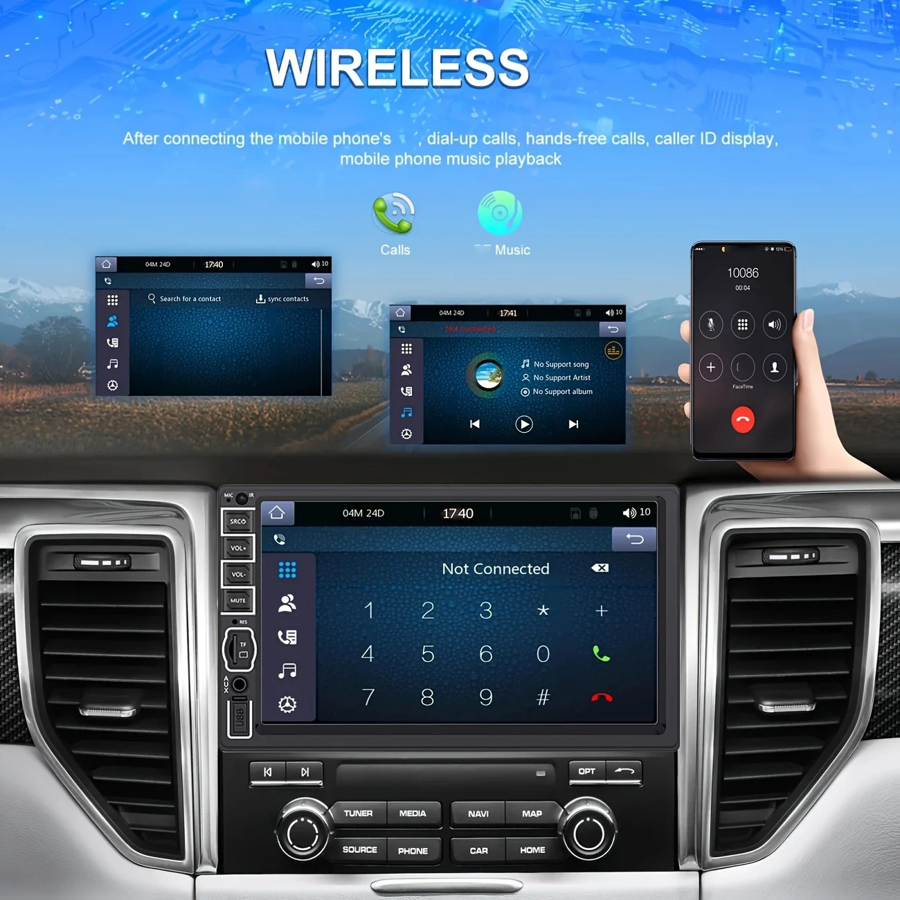 HD Car Stereo with FM, MP5 Player,USB/SD/AUX Input,Built-in DVR,Mirror Link,SWC