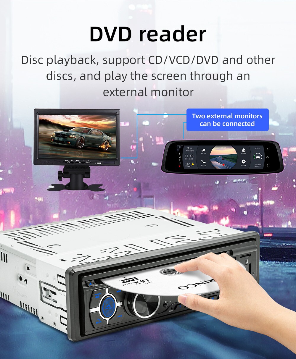 1 Din Car Stereo Radio DVD CD Player In-Dash Head Unit Bluetooth FM/AM TF