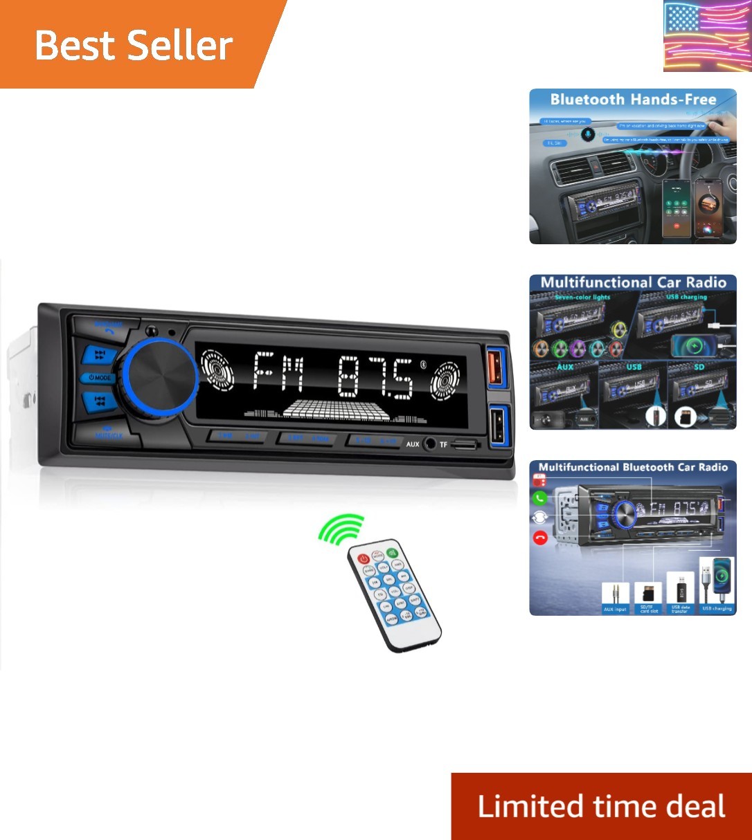 Car Radio Bluetooth Single DIN Stereo Audio with Push to Talk