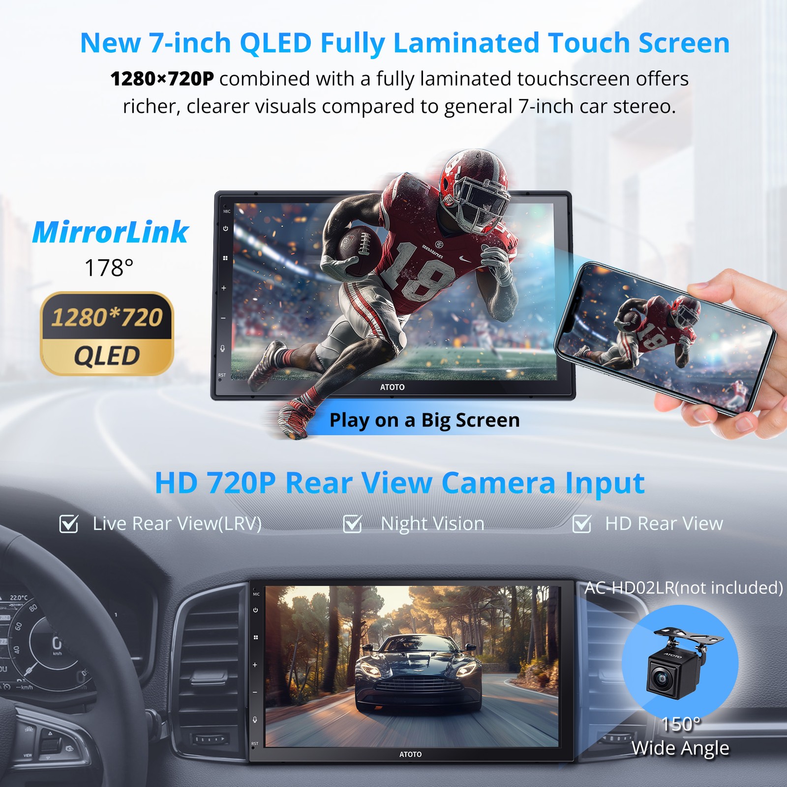 ATOTO 7″ 2DIN Car Stereo DriveChat Touch Screen Carplay Android Auto Mirrorlink