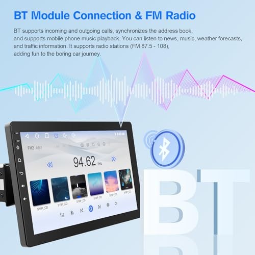 10.1″ Rotatable Touch Screen Car Stereo Single Din – Android 13, Wireless