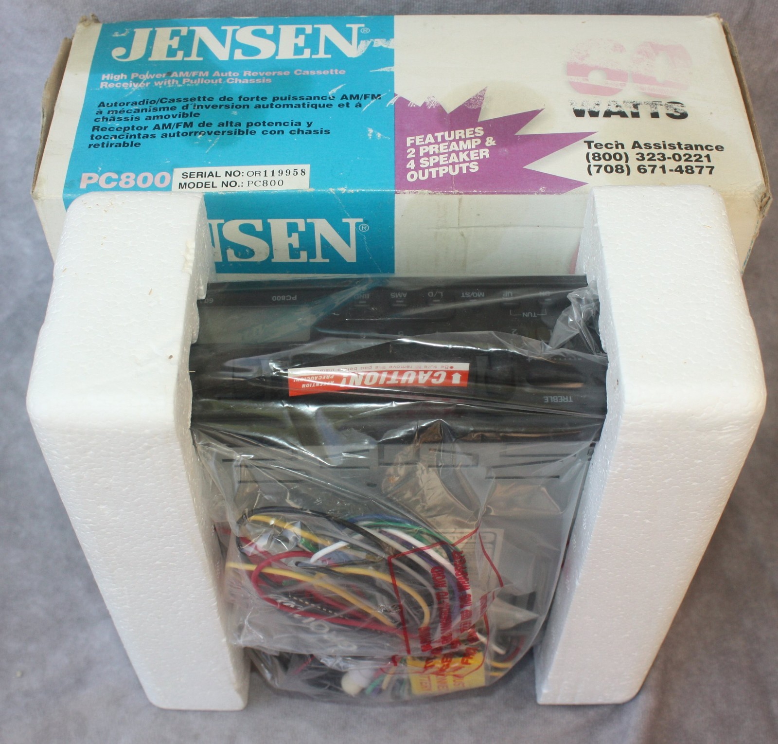 Jensen PC800 Auto Reverse Removable Chassis AM/FM Stereo Cassette Player