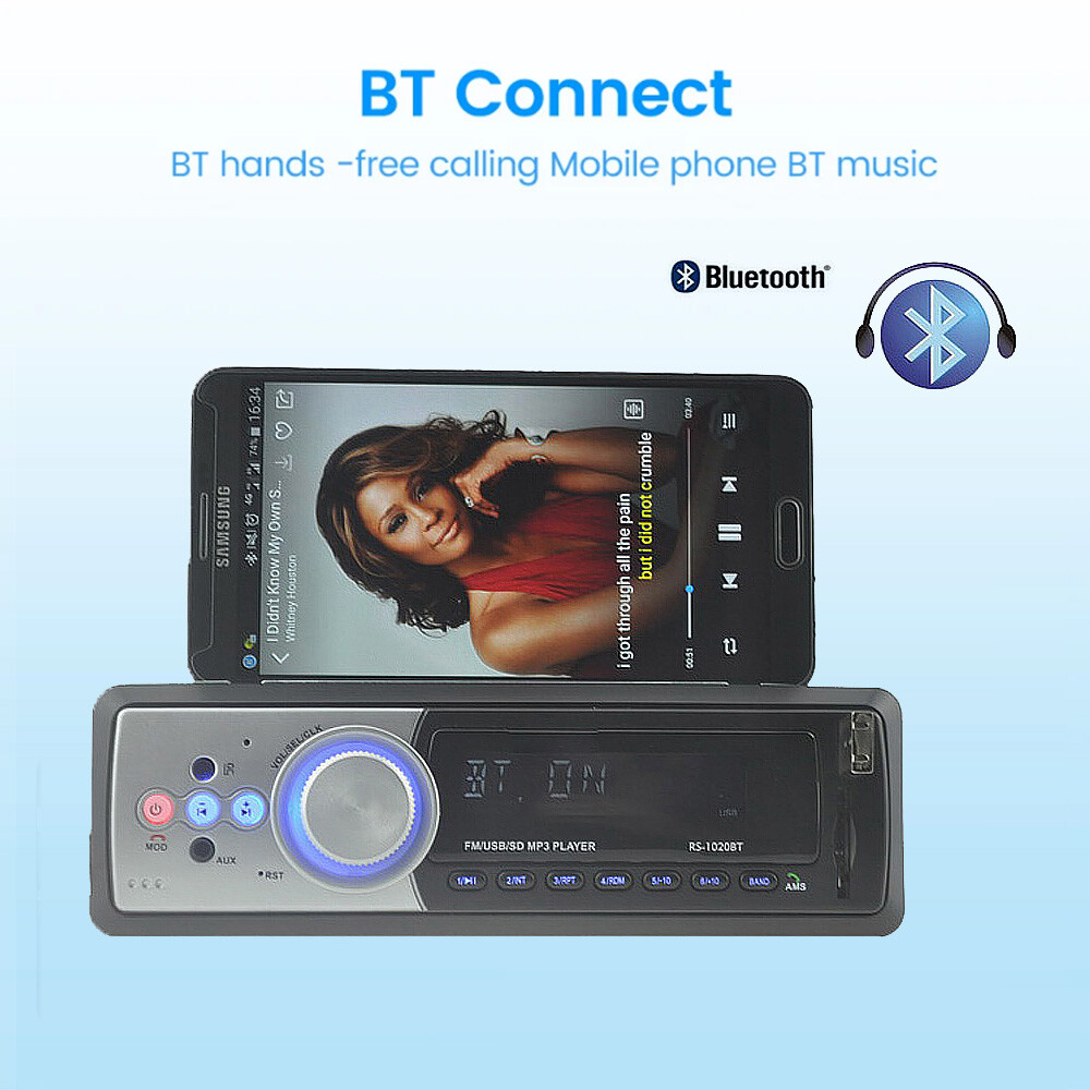 Single 1 Din Car Stereo Radio MP3 Player In-Dash Bluetooth FM Audio USB/AUX/SD