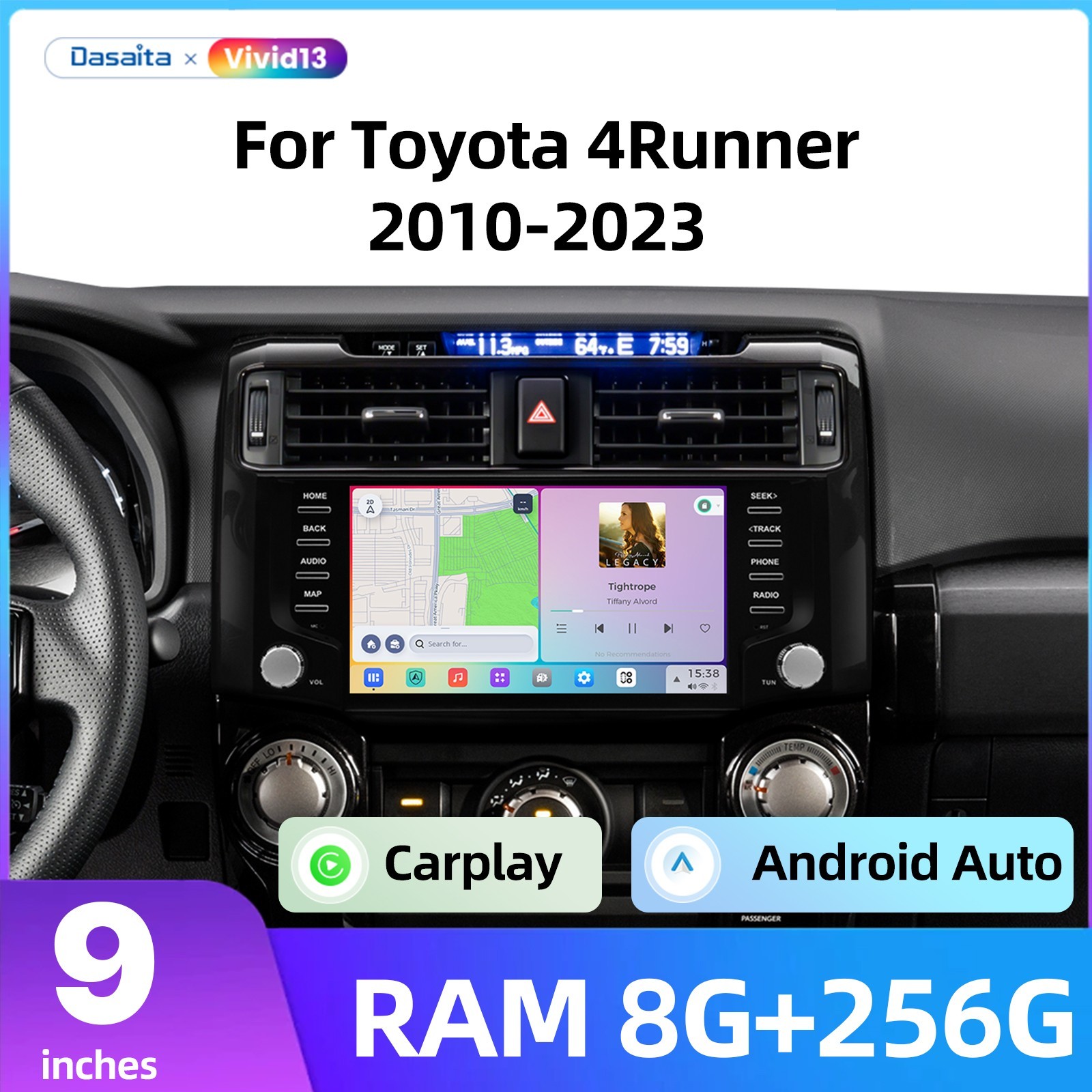 8+256GB Head Unit for Toyota 4Runner 2010-2023 Car Radio 4G LTE Gyroscope DTS