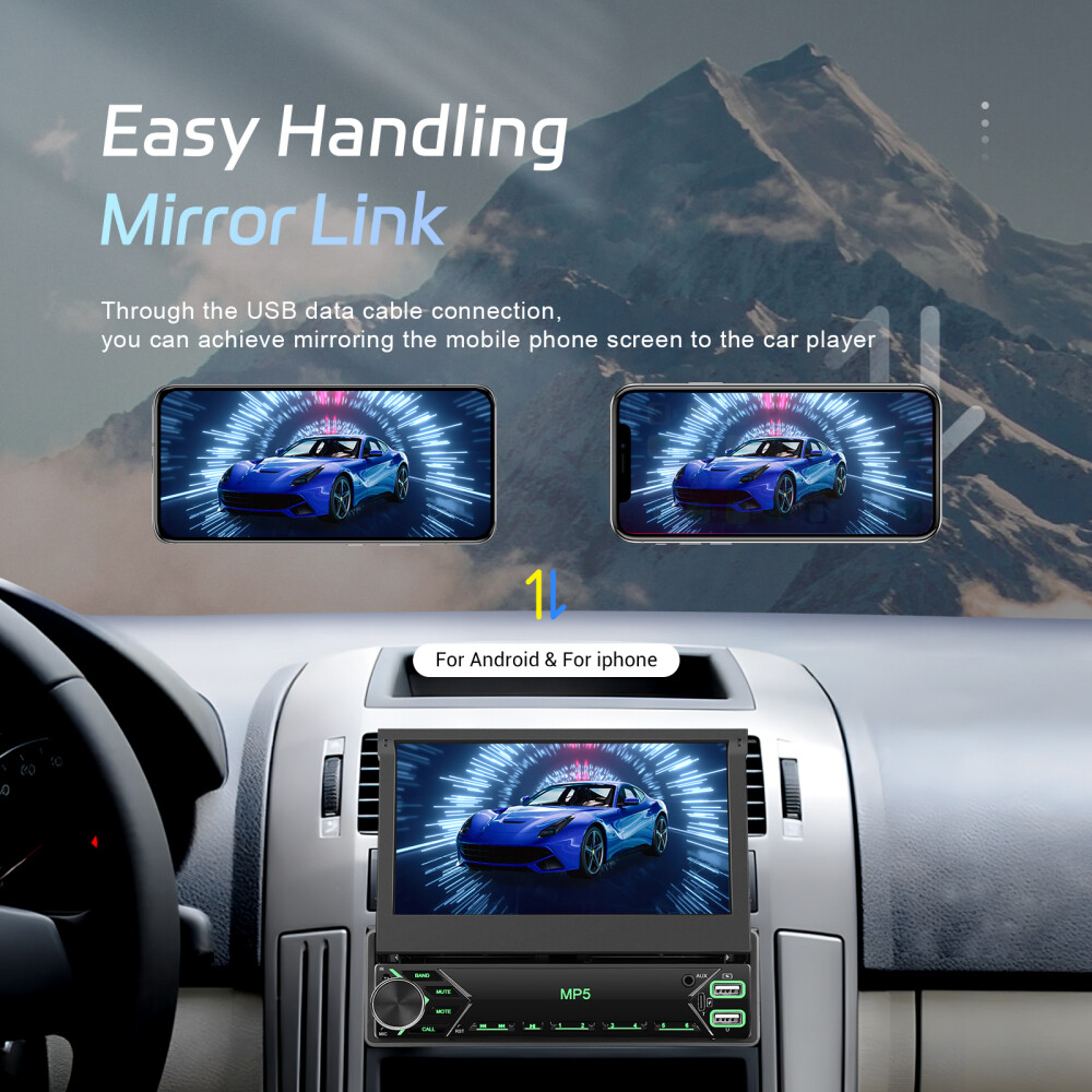 7″ Single 1 DIN Flip out Touch Screen Car MP5 Stereo Radio Bluetooth Mirror Link