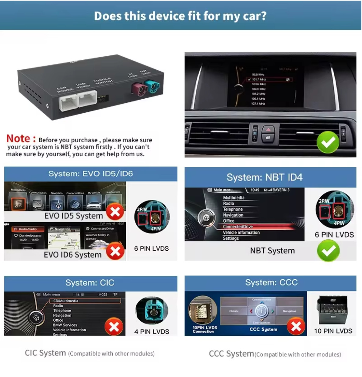 Wireless CarPlay/Android Auto Module For BMW 1 2 3 4 5 Series X1 X3 X4 X5F20 NBT