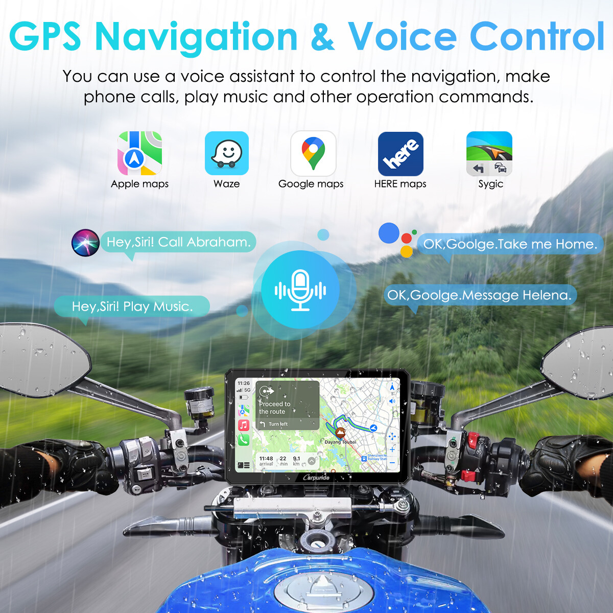 Carpuride W712D Wireless Carplay Android Auto Motorcycle Wired Controlled TPMS