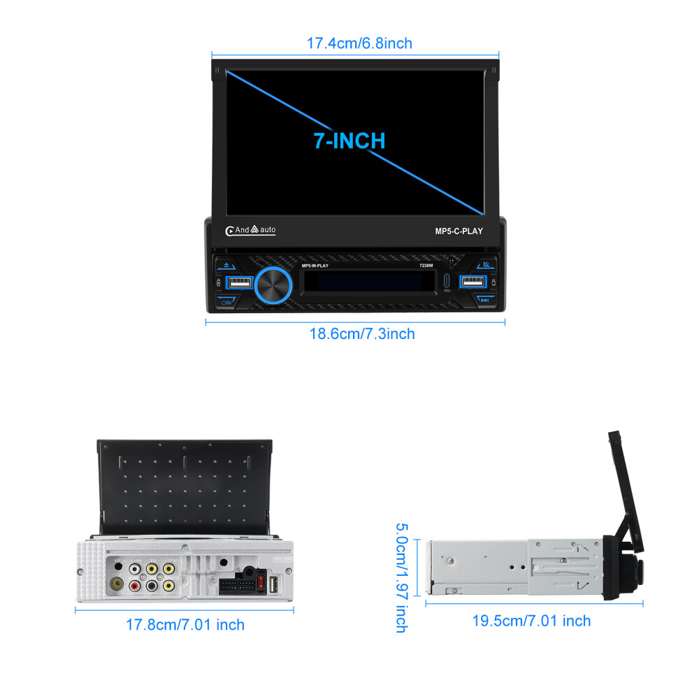 7″ Single 1DIN Car Stereo electric CarPlay Touch Screen USB MP5 Player Flip Out