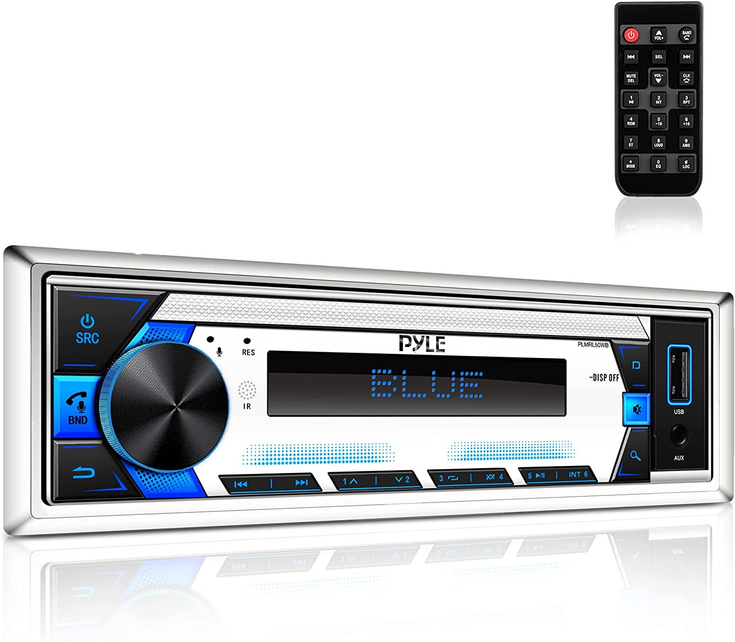Pyle PLMRL50WB 1-DIN Receiver, 2x 6.5″ 450W 2Way White Marine Component Speakers