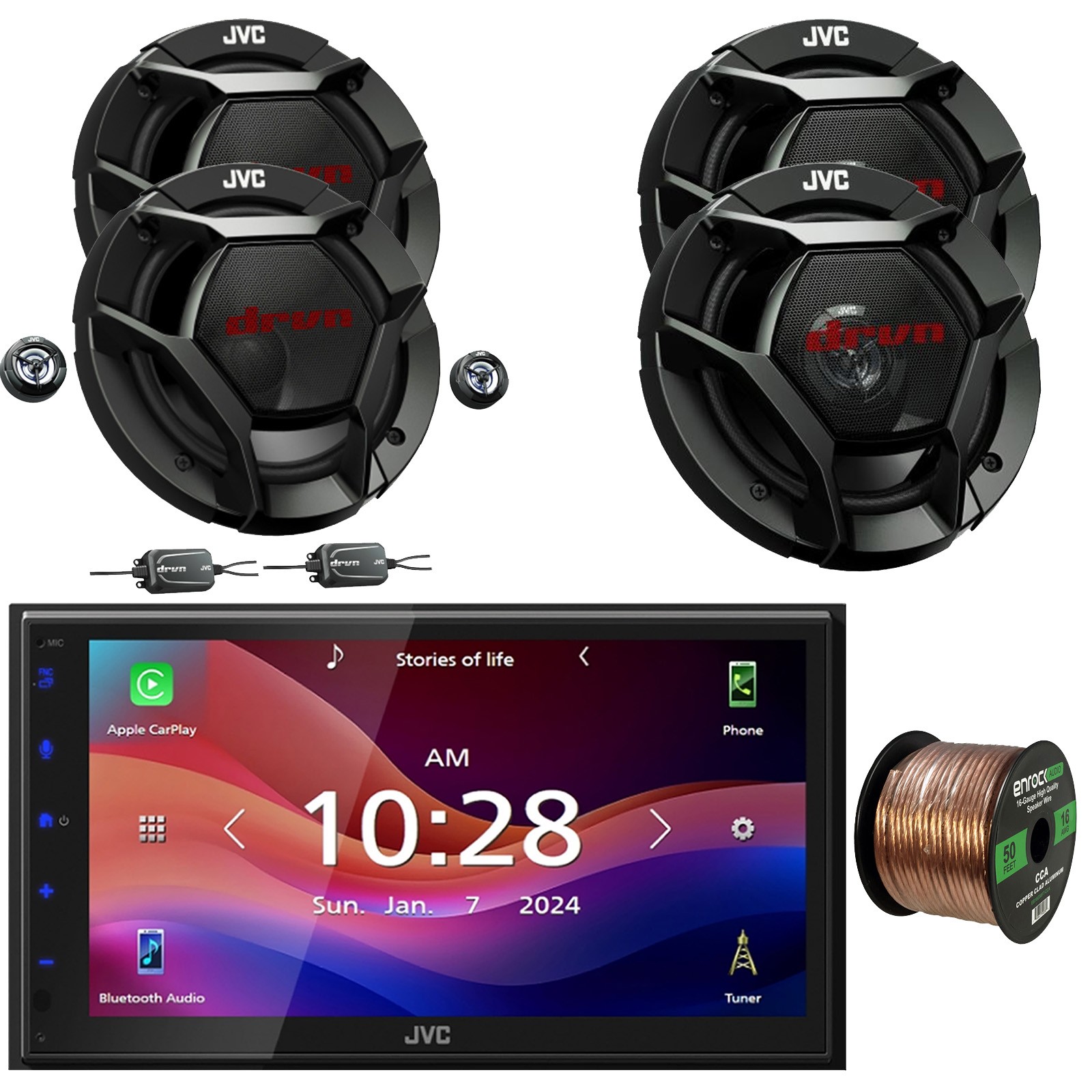 JVC 1-DIN Bluetooth Radio, 2x 6.5″ Speakers, 2x 6.5″ Component Speakers W/Wire