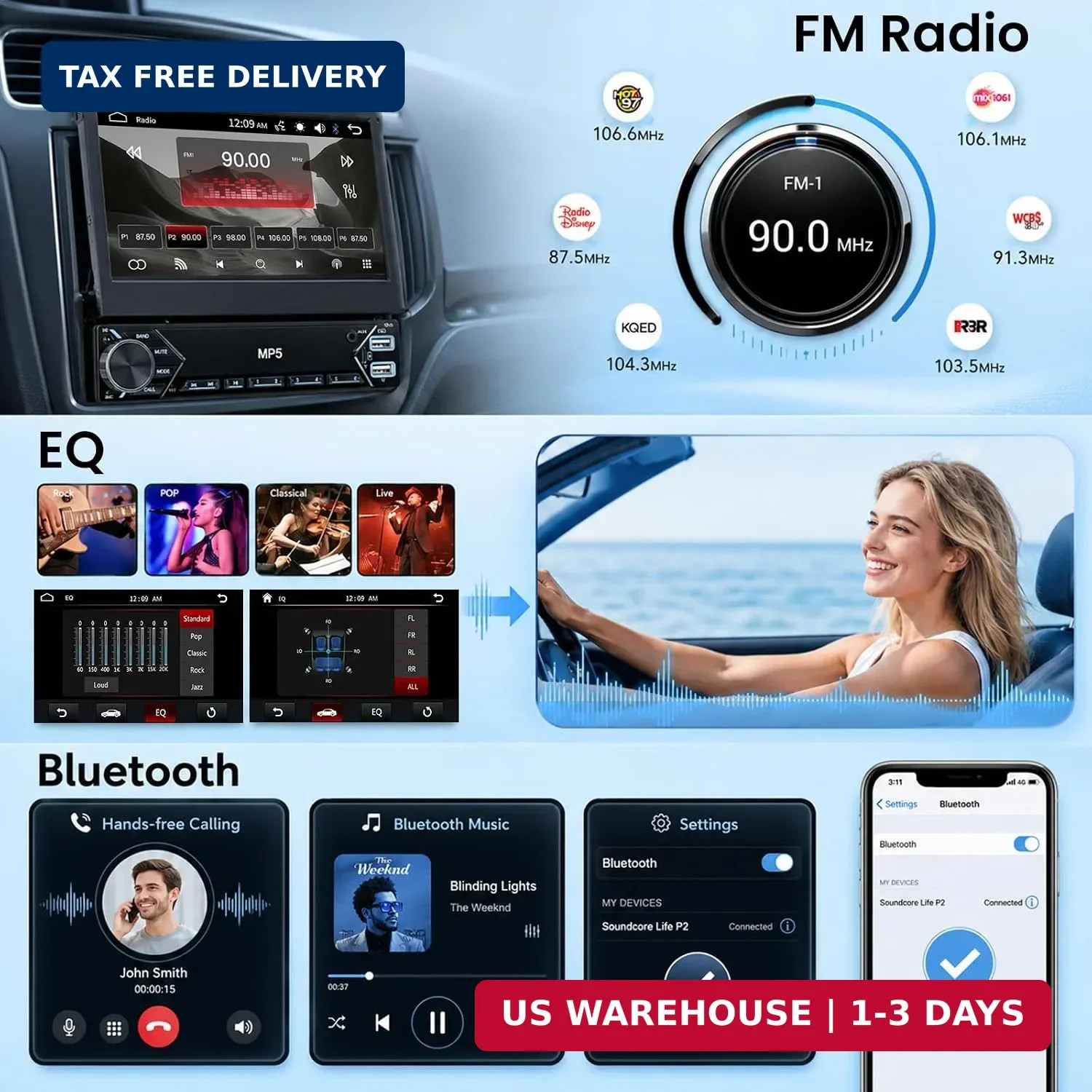 Single Din Flip Out IPS Touchscreen Car Stereo, 7inch Car Stereo with Bluetooth