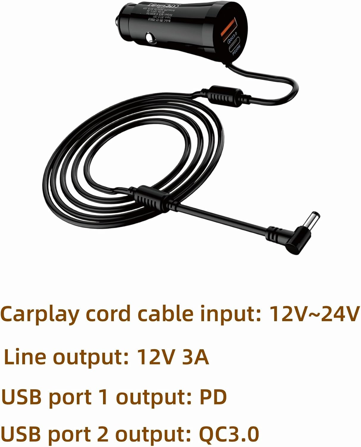 12V Power Cord Adapter Compatible with Apple Carplay Android Auto Screen, Cord C