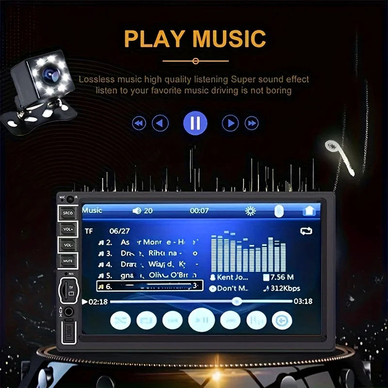 7″ 2DIN Car Stereo Radio Touch Screen USB MP5 Player Mirror Link carplay + Cam-