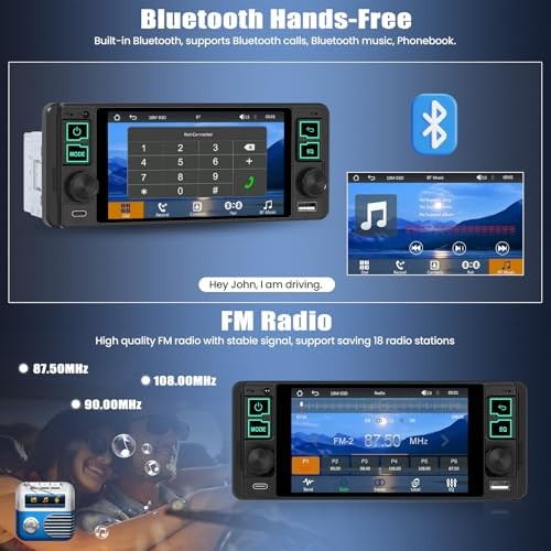 Single Din Car Radio with Wireless CarPlay & Android Auto,5.1 Inch HD IPS