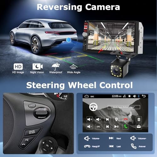 7-Inch Double Din Touch Screen Car Stereo with Bluetooth, FM Radio, Mirror Link