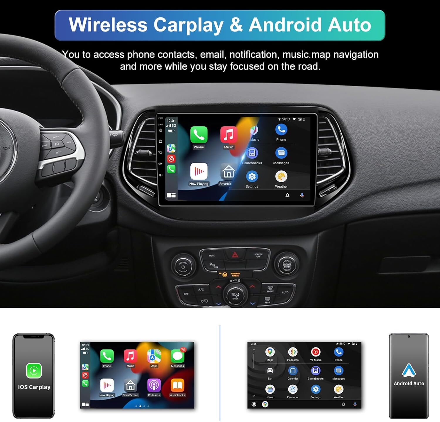 32G For Jeep Compass 2017-2019 Carplay Car Stereo Radio GPS Android Auto1280*800