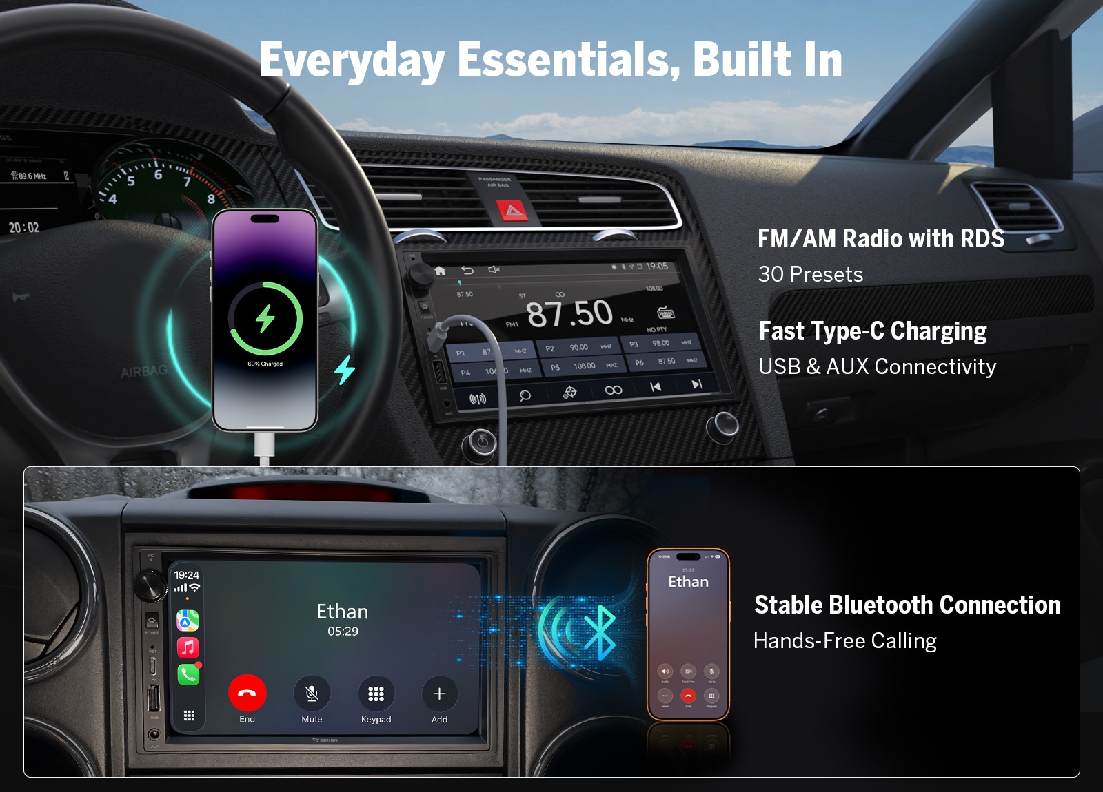 X3 2 DIN Android Auto 7 inch QLED Car Stereo Wireless CarPlay GPS Navigation DSP