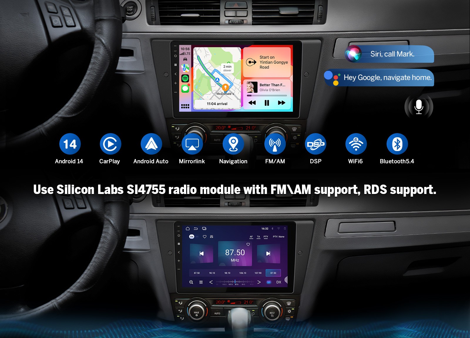 9″ QHD Touch Display 4+64GB for BMW E90 328i 335i Car Radio GPS Multimedia Unit