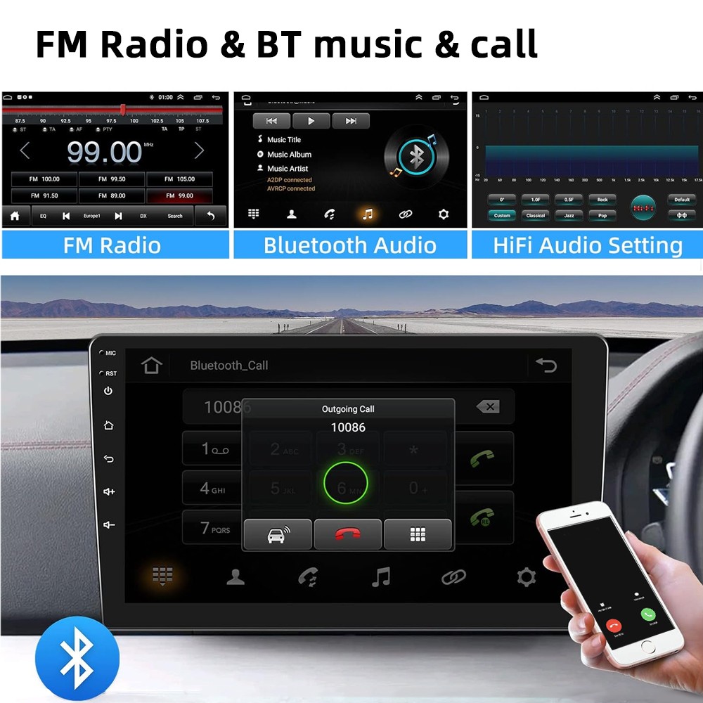 10″ 2 Din GPS Android Car Radio Wireless Carplay 2+64G BT Mirror Link Touch WiFi