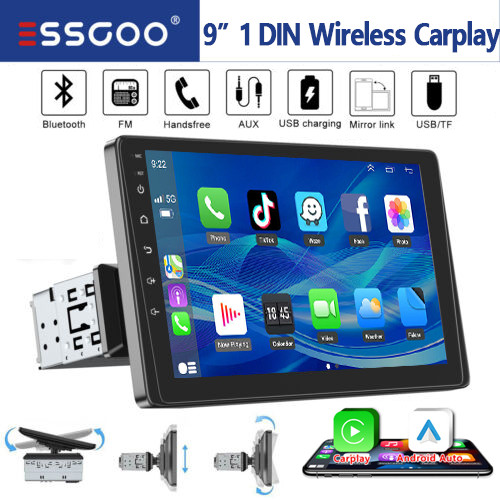 9″ Rotatable Single 1 DIN Car Stereo MP5 Apple CarPlay Android Auto BT USB TF