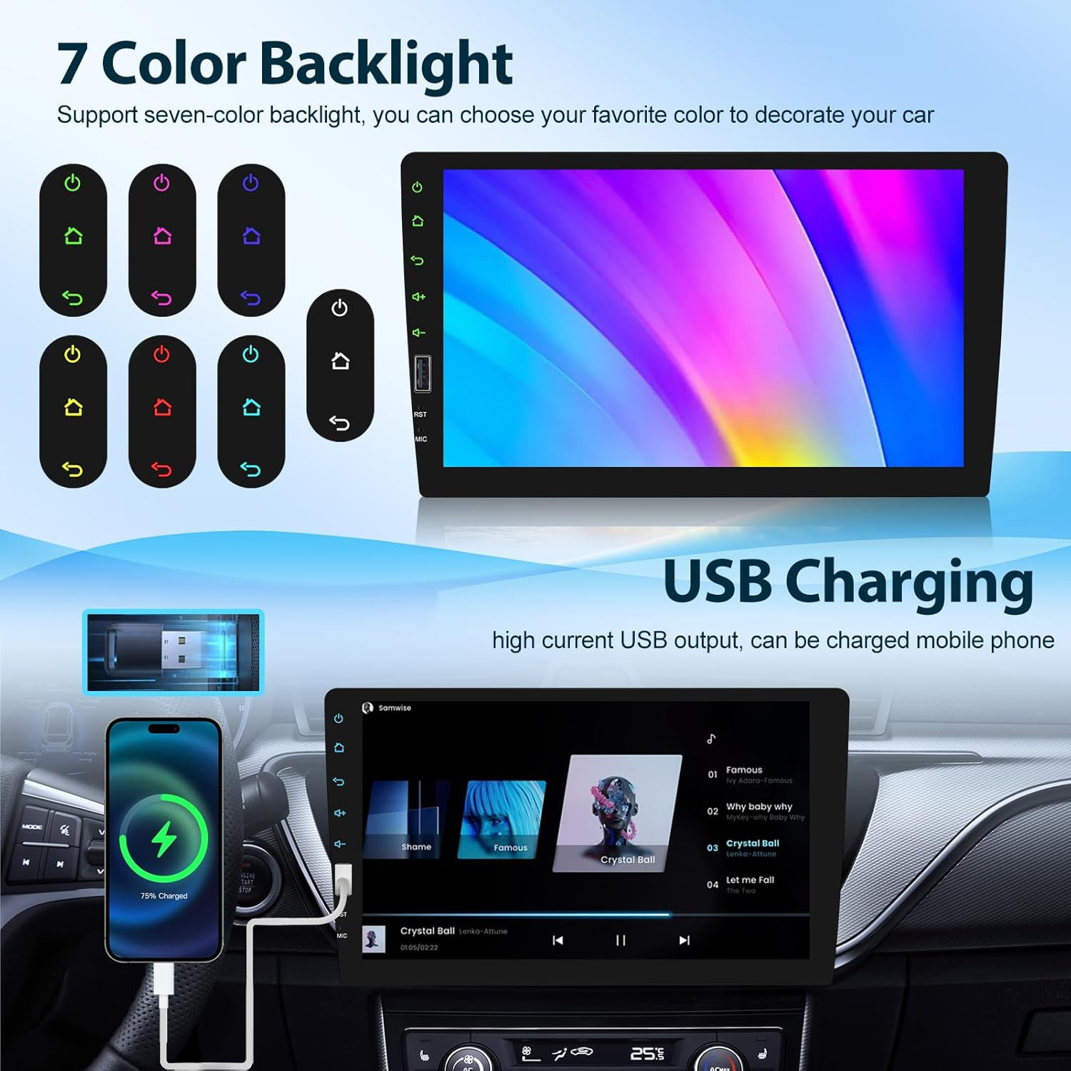 Single Din Touchscreen Radio with Wireless Carplay and Android Auto – 9 Inch Car