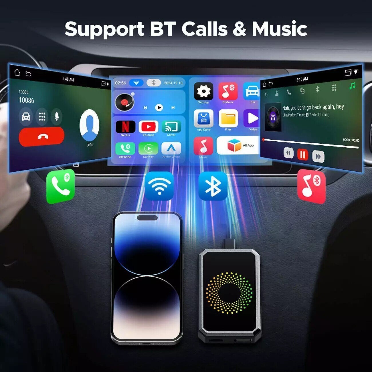 3-in-1 Magic AI Box With Netflix/YouTube Wireless Carplay Adapter Dongle for OEM