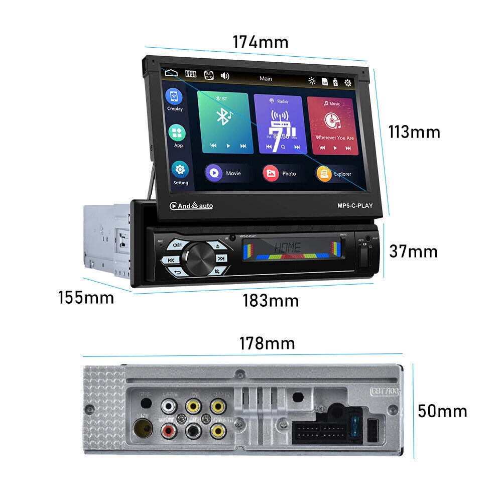 1 DIN 7″ Carplay Car Radio Stereo Flip Out Player Touch Screen Bluetooth GPS+cam
