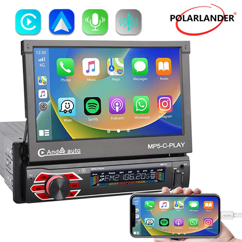 1 DIN 7″ Car Radio Stereo Apple Carplay Android auto GPS Touch Screen Bluetooth
