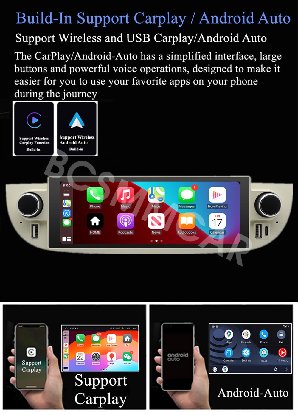 Touch Screen Car Stereo Radio Head Unit Fit For Fiat 500 2007-2015 W/Free Camera
