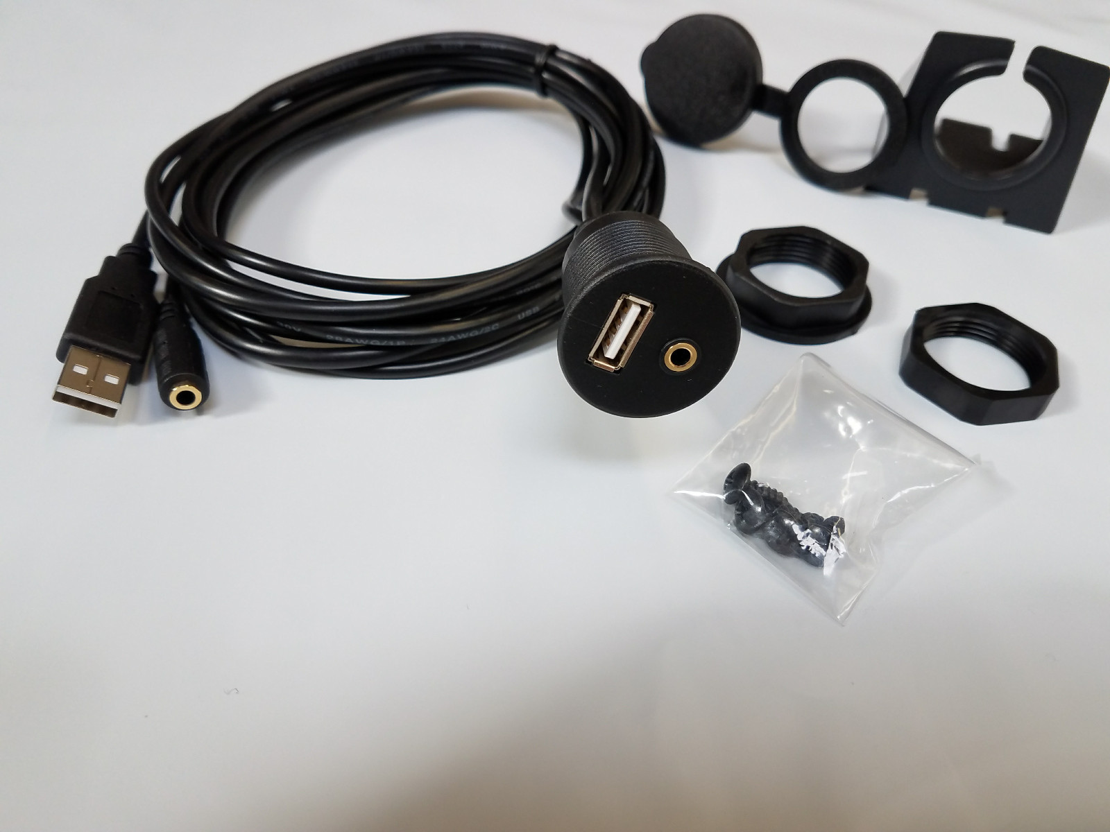 GROM USB AUX Female 3.5mm Extension Cable w/two dash mounting options #C-FM35USB