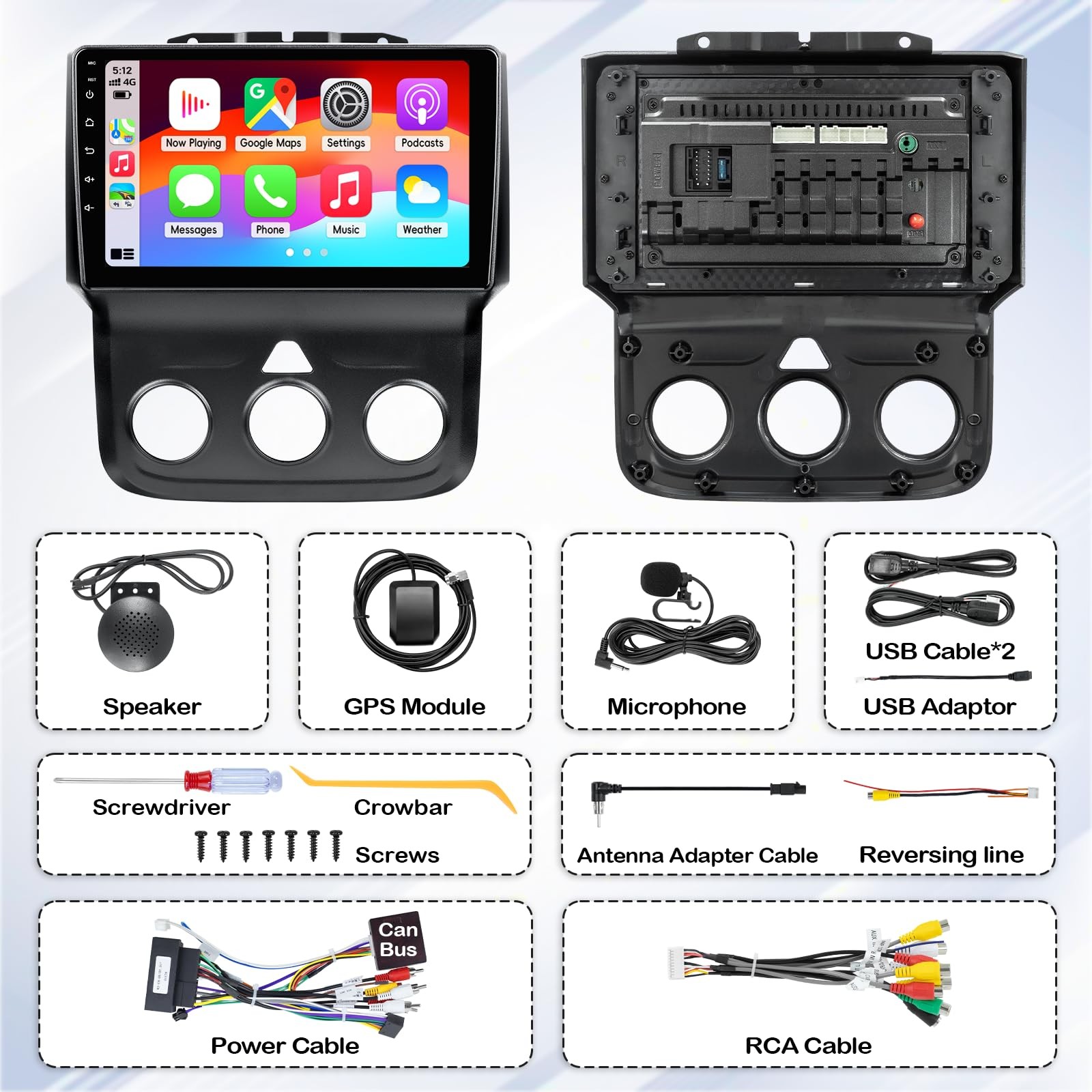 9″ Wireless Carplay Stereo for 2013-2018 Dodge Ram 1500 2500 3500 w/ Manual AC